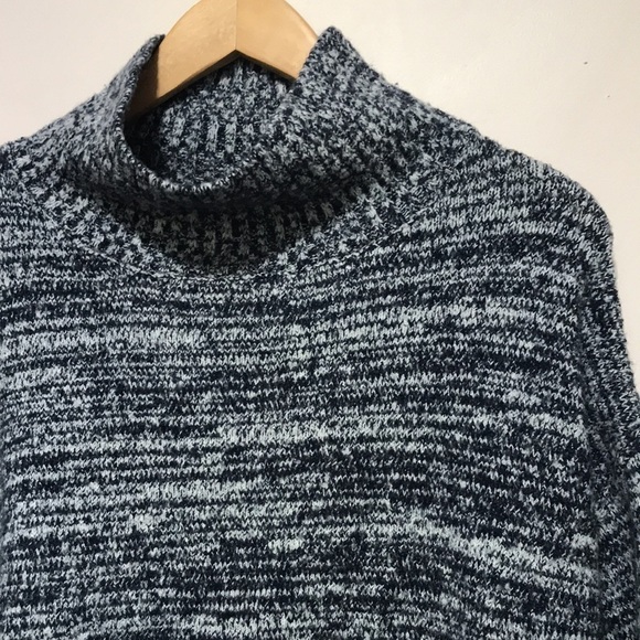 CYNTHIA Rowley wool blend turtleneck hi low sweater blue marled size Small - Picture 2 of 9
